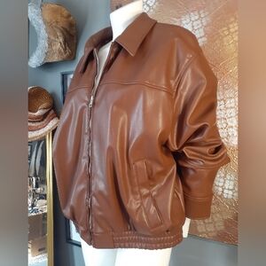 Zara Nwot Classic Women's Faux Leather Zip-Front Bomber Jacket - Cognac Brown
